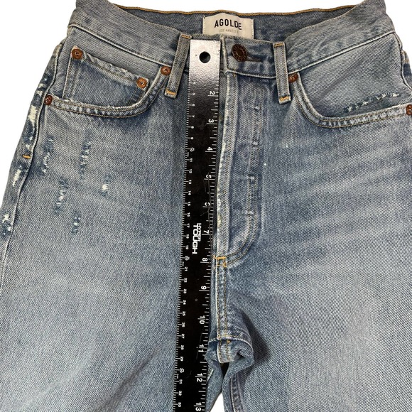 Agolde Riley High Rise Striaght Crop Distressed Ankle Jeans Endeavor Size 23 - Picture 7 of 11